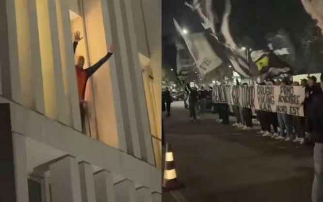 都體：尤文球迷來到酒店外支持新主帥，圖多爾向球迷們揮手致意