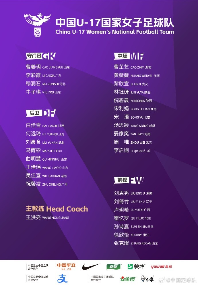 U17女足30人將在蘇州集訓(xùn)備戰(zhàn)世界杯，姜寧、朱挺擔(dān)任訓(xùn)練員